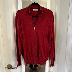 Brunello Cucinelli Wool and Cashmere Full Zip Sweater Size 54 Color Red